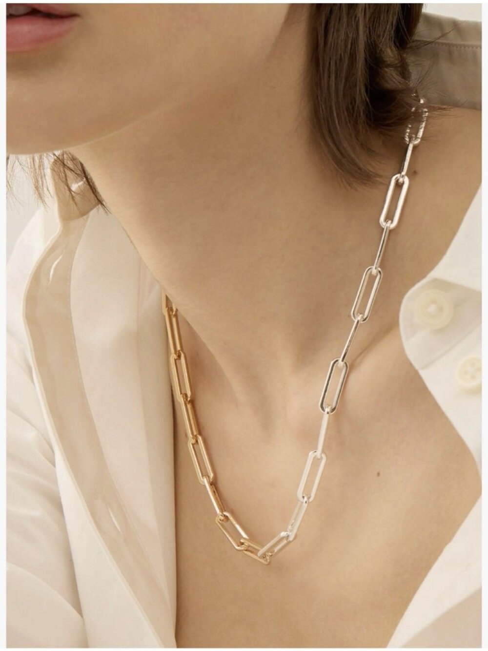 JB Jenny Bird Paperclip Chain Gold Silver 2 Tone Dipped Link Necklace